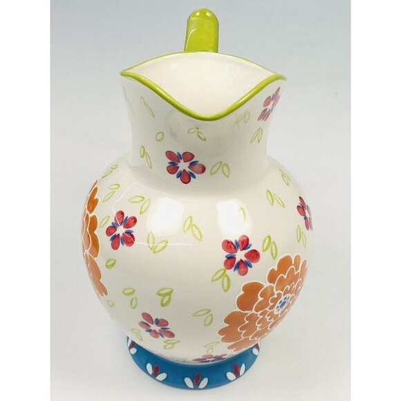 DUTCH WAX by Coastline Imports 9.25" Hand Painted Floral Ceramic PITCHER EUC - Picture 2 of 6